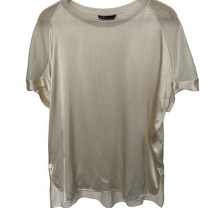 Vince Cream 100% Silk Mixed Material Short Sleeve Oversized Blouse M